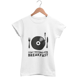Women's Fitted T-Shirt I Eat Techno For Breakfast | Techno Outfit