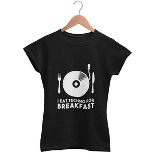 Women's Fitted T-Shirt I Eat Techno For Breakfast | Techno Outfit