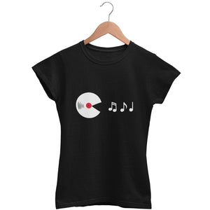 Vinyl Eating Music Notes Women's Fitted T-Shirt | Techno Outfit