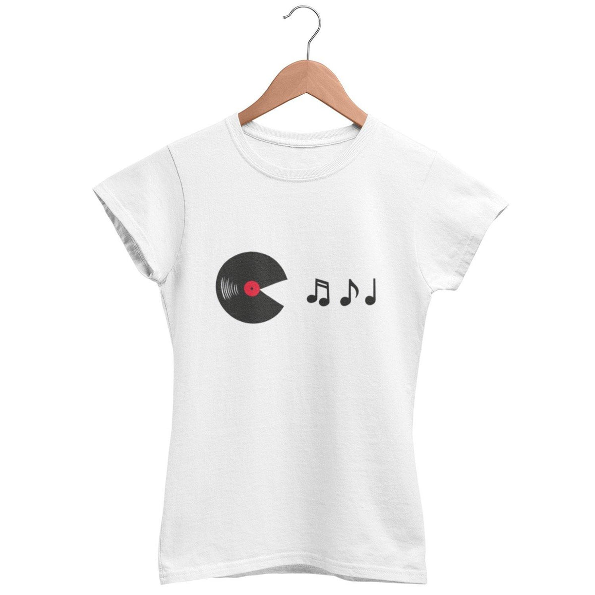 Vinyl Eating Music Notes Women's Fitted T-Shirt | Techno Outfit