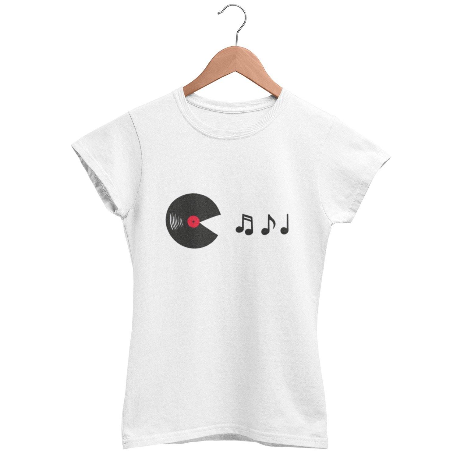 Vinyl Eating Music Notes Women's Fitted T-Shirt | Techno Outfit