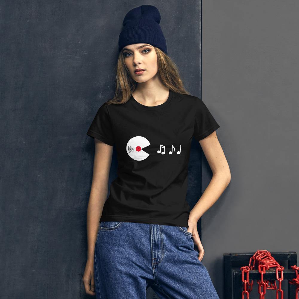 Vinyl Eating Music Notes Women's Fitted T-Shirt | Techno Outfit