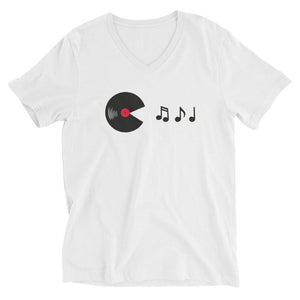 Vinyl Eats Music Notes V-Neck T-Shirt | Techno Outfit